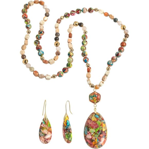 2 Pcs Boho Lapis Lazuli Jewelry Set for Women - Handmade Natural Stone Beaded Lo